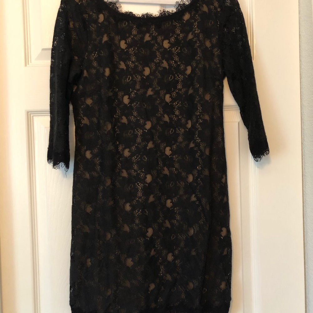 Black and cream eyelet lace dress